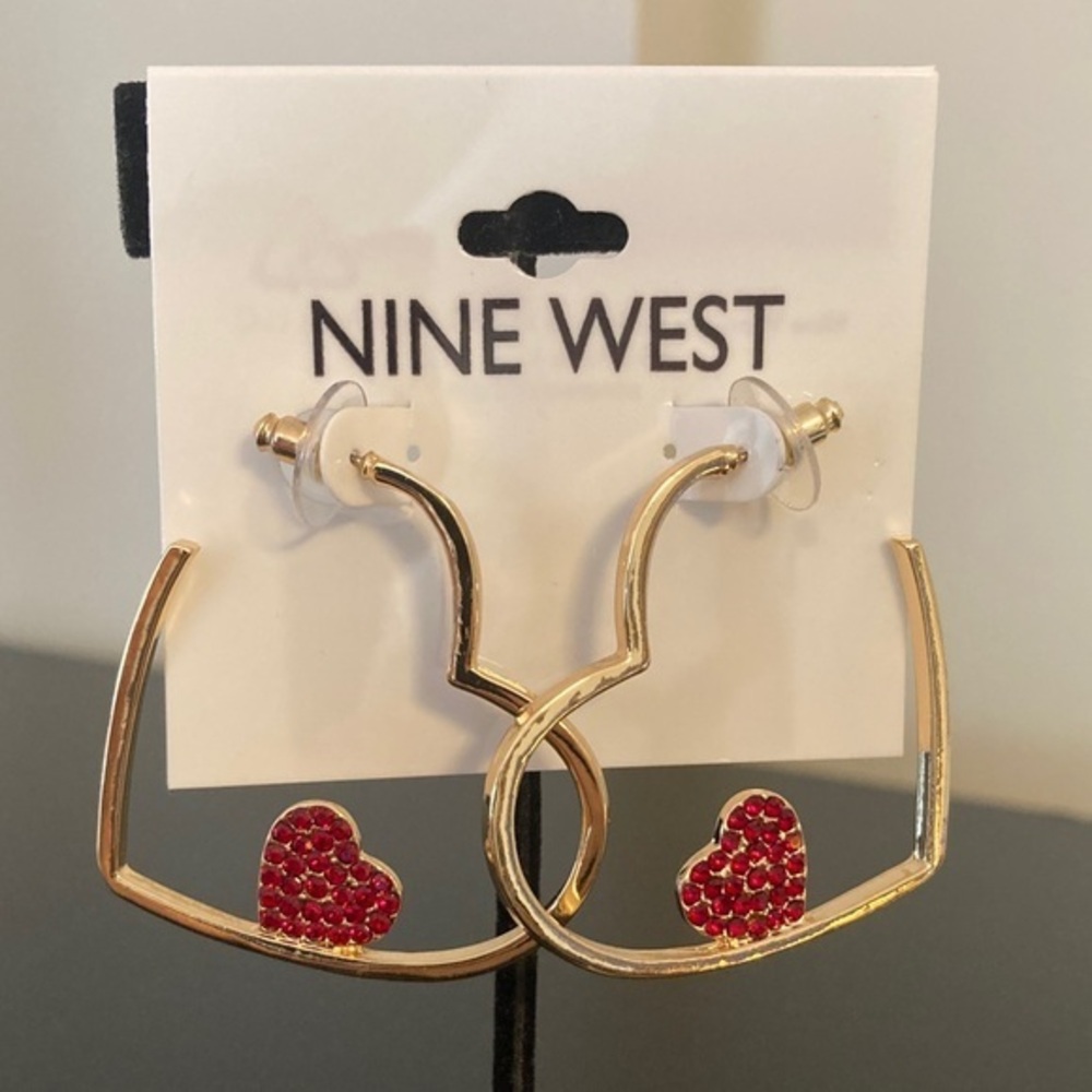 Nine West Gold and Red Heart Earrings